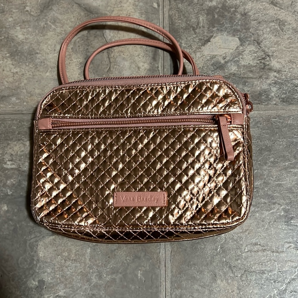 Vera Bradley Metallic Rose Quartz Triple Zip Hipster Crossbody